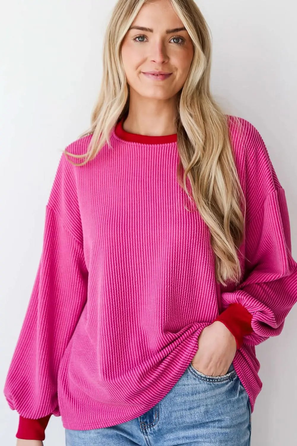 Tops/Long Sleeve Tops Love Salve Bright pink drop shoulder top
