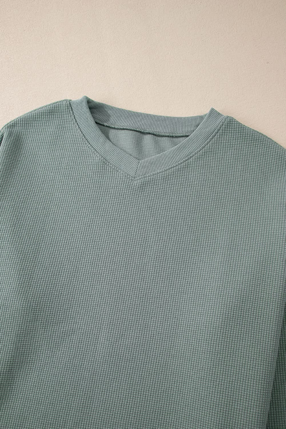 Sweaters Love Salve Green Waffle Knit Top Women's Daily V-Neck Casual Cozy