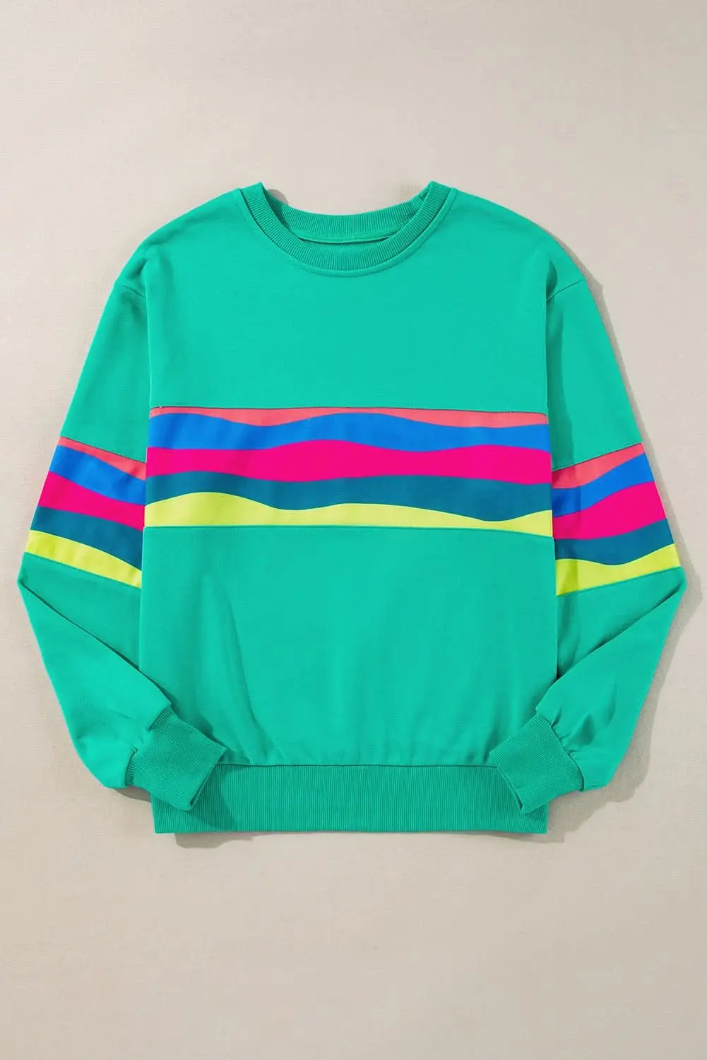 Pants Love Salve Green Colorful Striped Accent Long Sleeve T Shirt