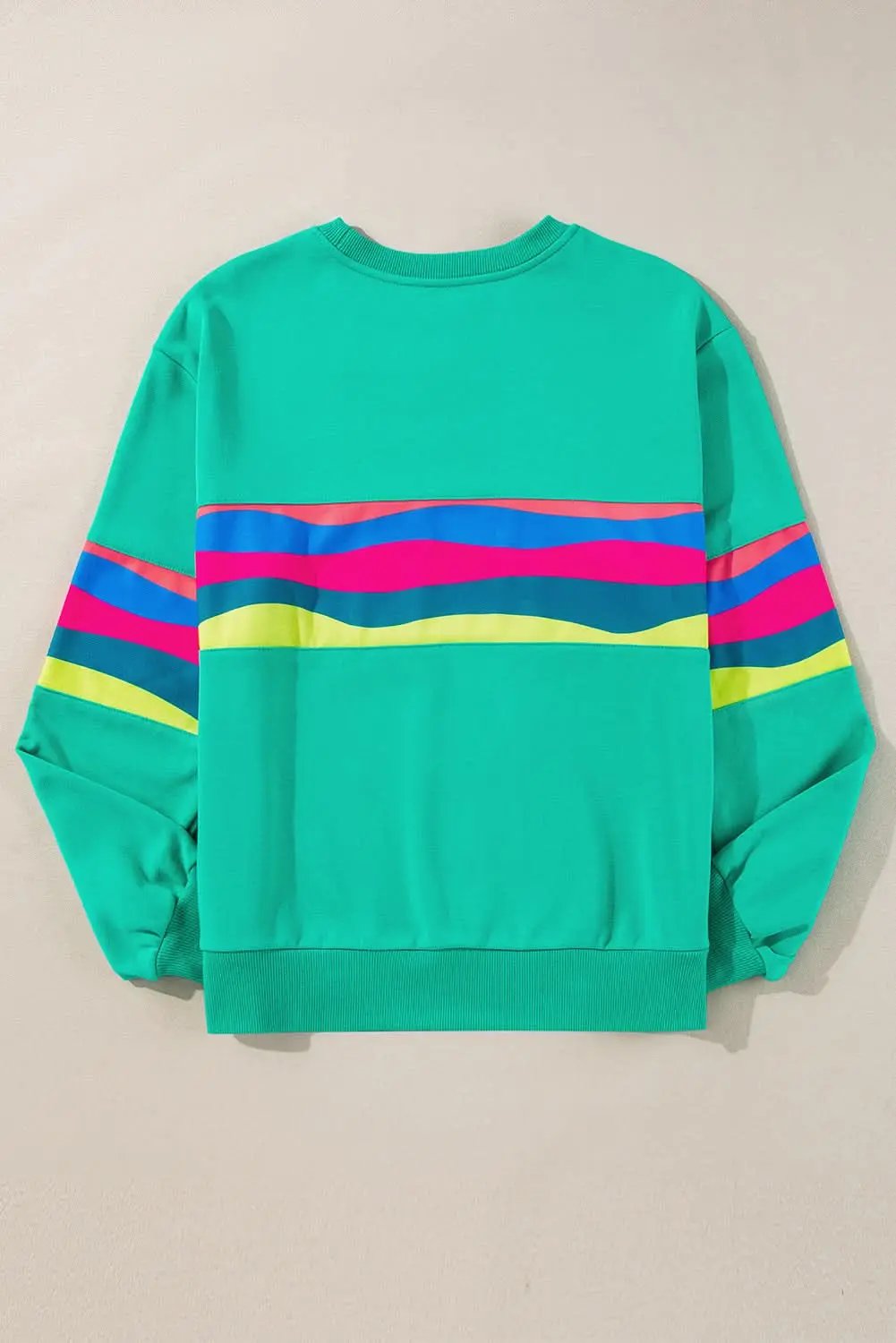 Pants Love Salve Green Colorful Striped Accent Long Sleeve T Shirt