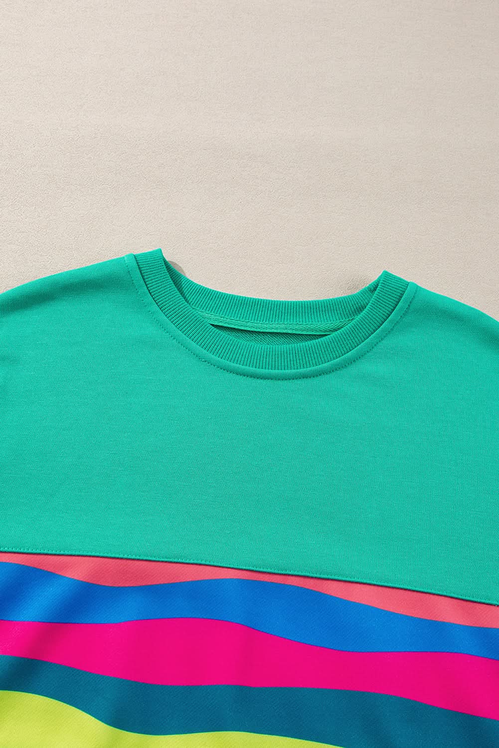 Pants Love Salve Green Colorful Striped Accent Long Sleeve T Shirt
