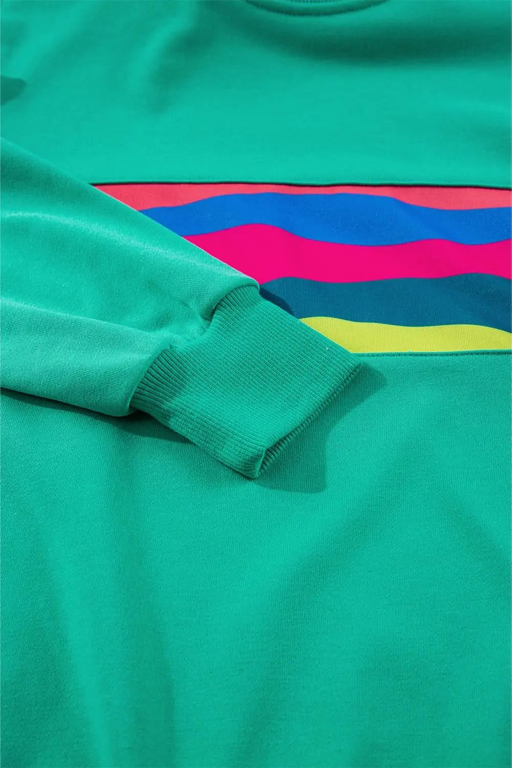 Pants Love Salve Green Colorful Striped Accent Long Sleeve T Shirt