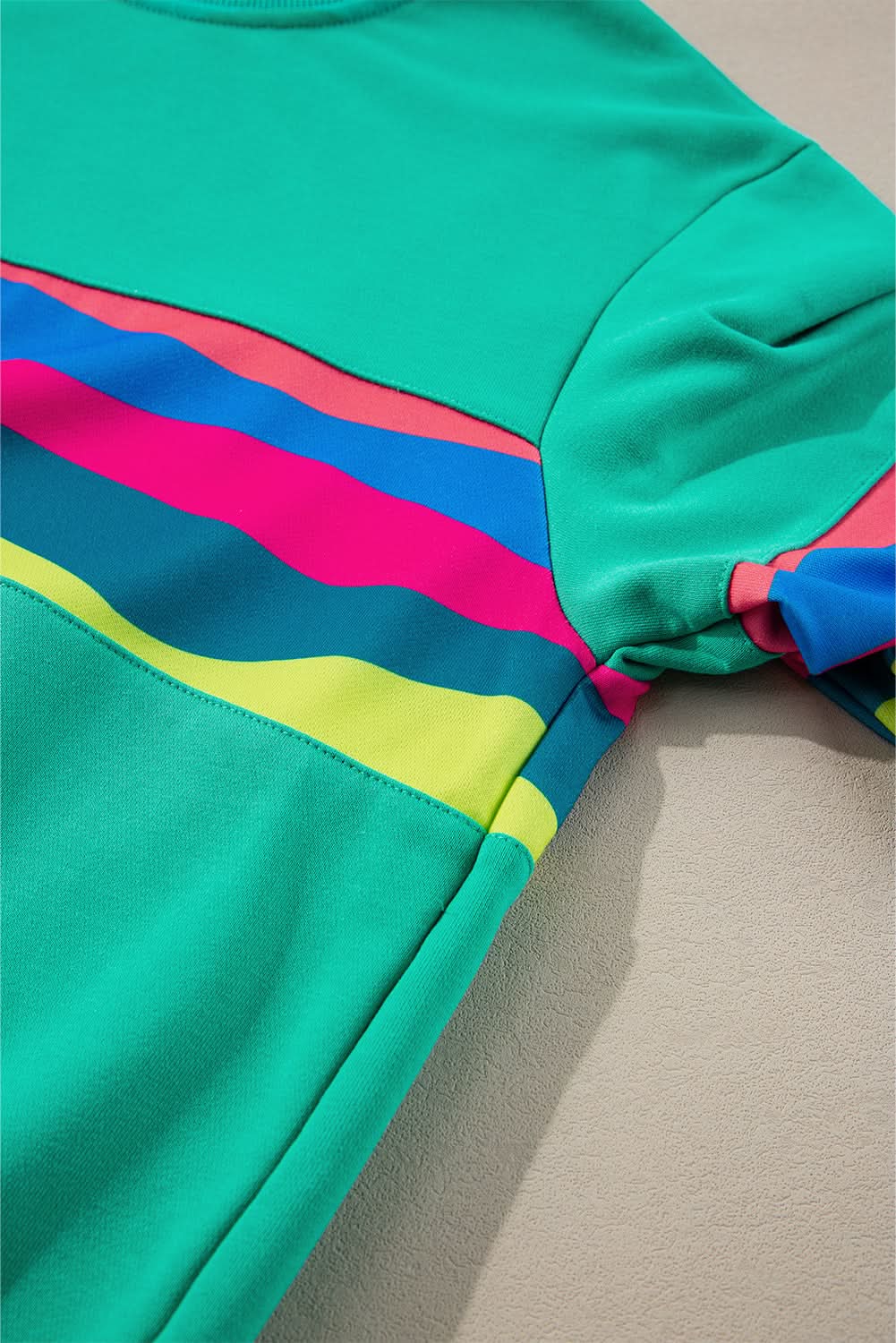 Pants Love Salve Green Colorful Striped Accent Long Sleeve T Shirt