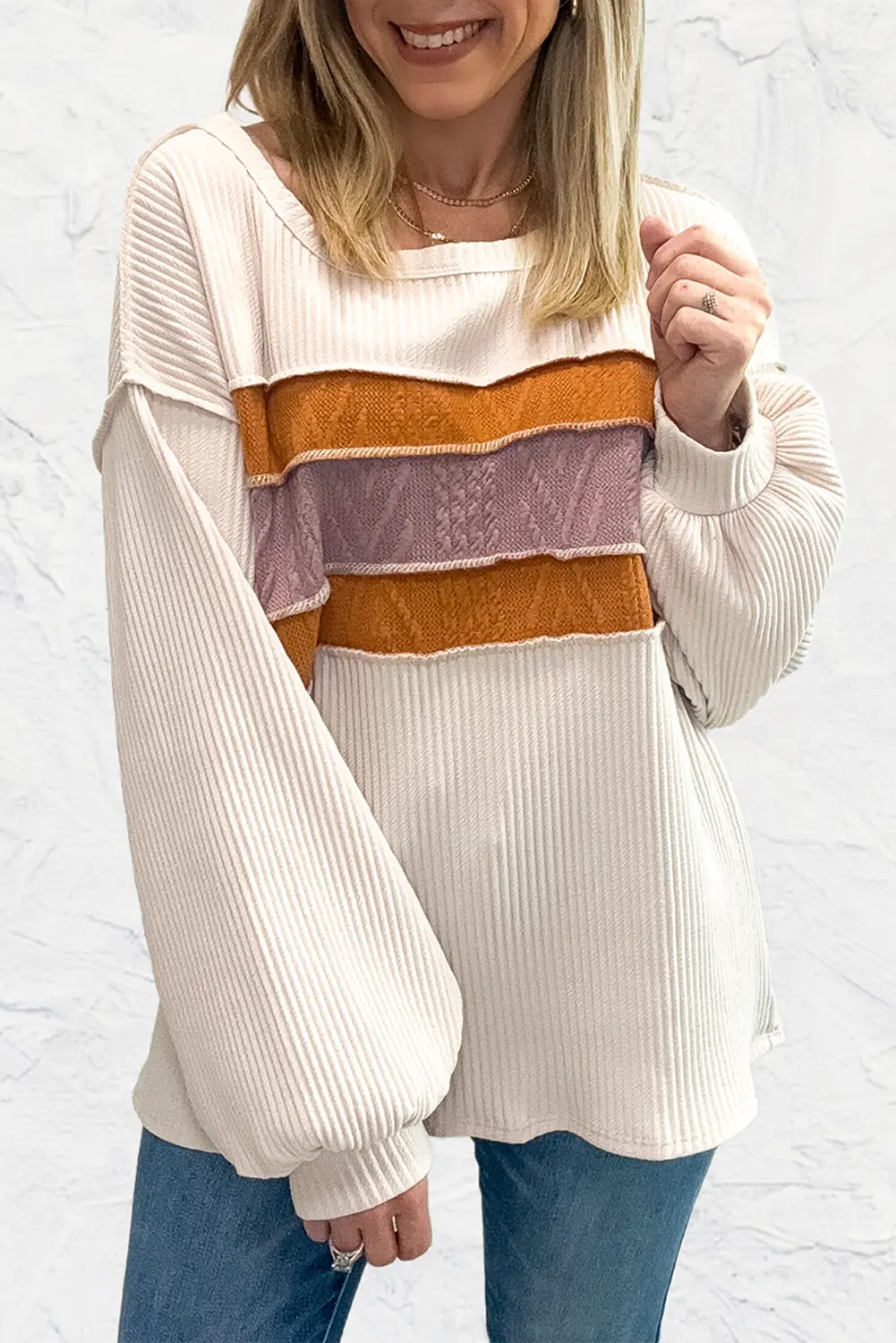 Sweaters Love Salve White Knit Top Women's Casual Drop Sleeve Trendy Fashion Top