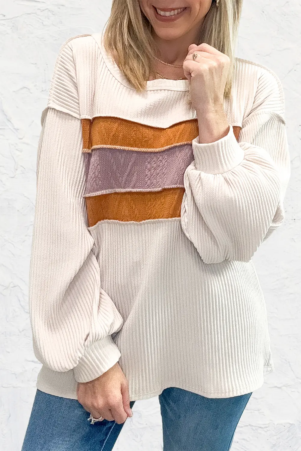 Sweaters Love Salve White Knit Top Women's Casual Drop Sleeve Trendy Fashion Top