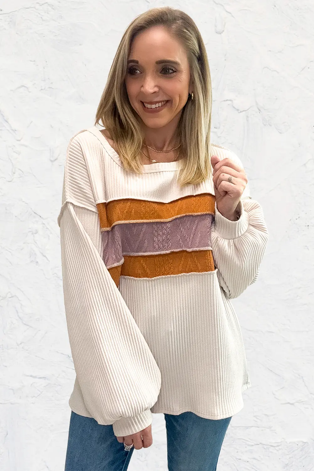 Sweaters Love Salve White Knit Top Women's Casual Drop Sleeve Trendy Fashion Top
