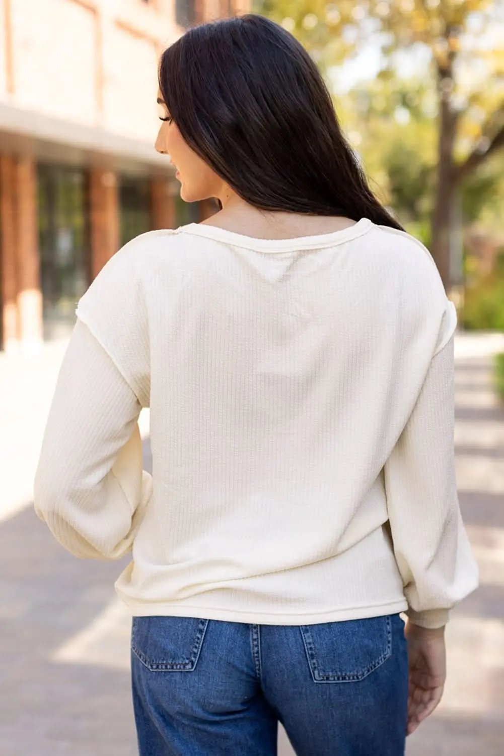 Sweaters Love Salve White Knit Top Women's Casual Drop Sleeve Trendy Fashion Top