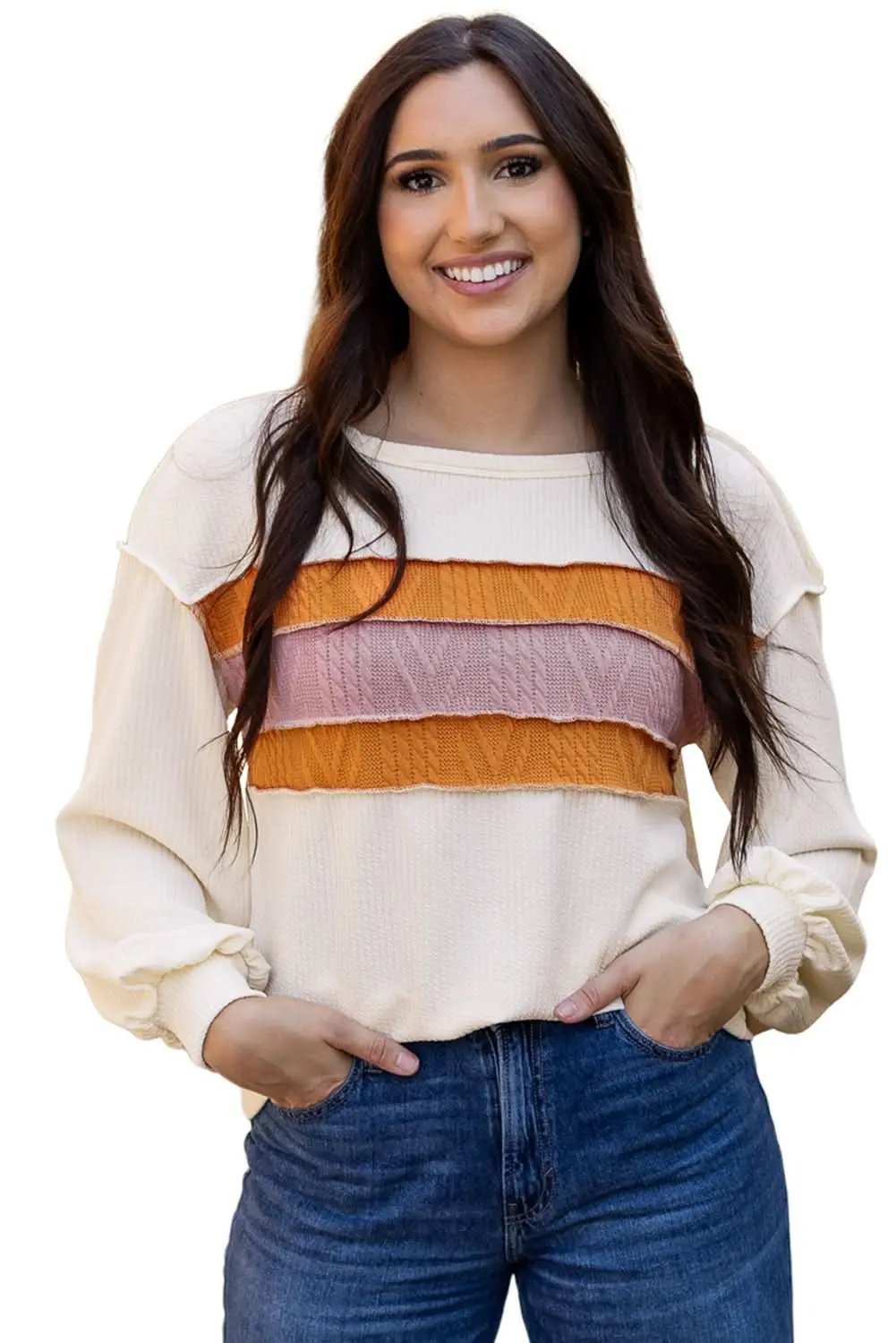 Sweaters Love Salve White Knit Top Women's Casual Drop Sleeve Trendy Fashion Top