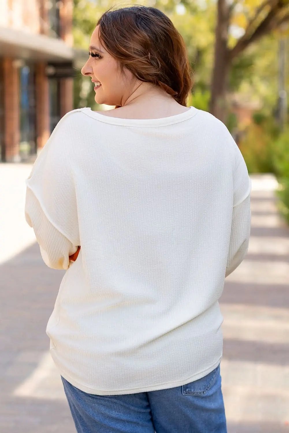 Sweaters Love Salve White Knit Top Women's Casual Drop Sleeve Trendy Fashion Top