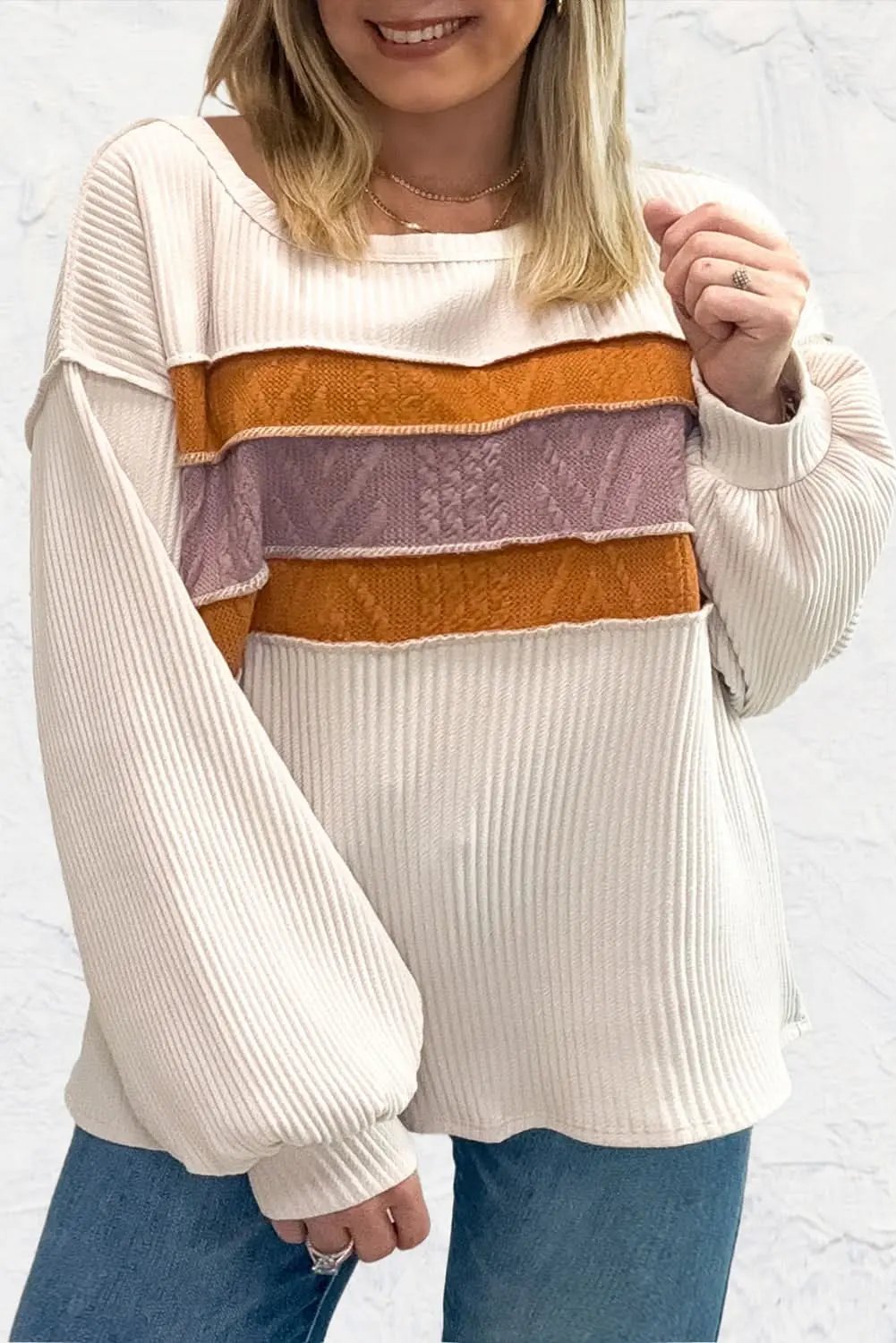 Sweaters Love Salve White Knit Top Women's Casual Drop Sleeve Trendy Fashion Top