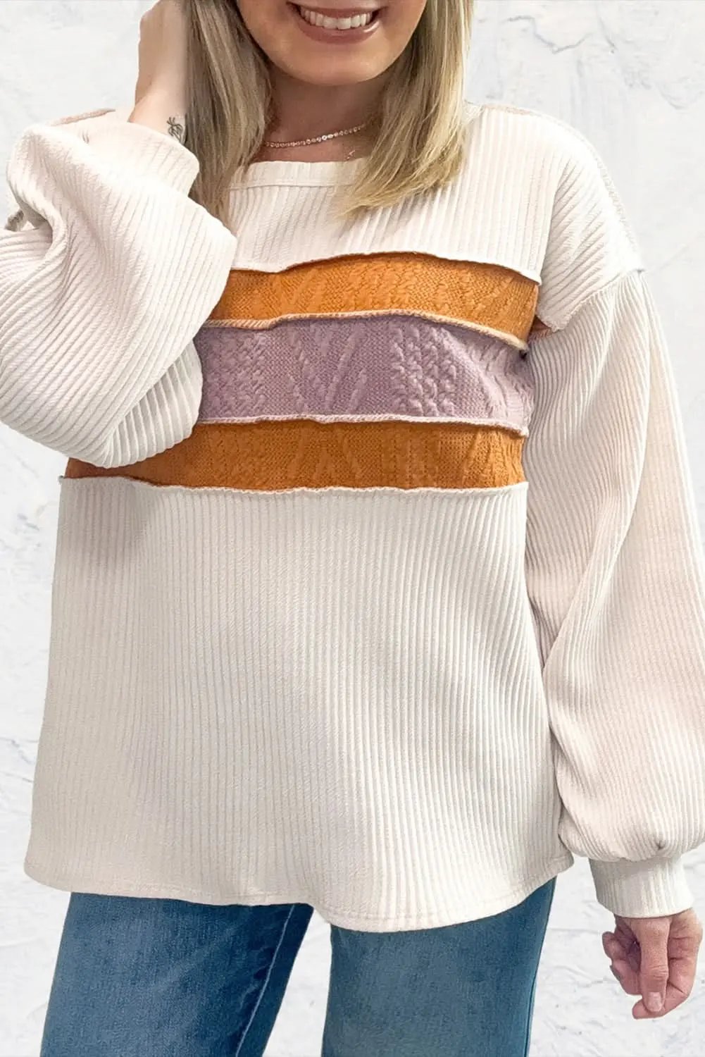 Sweaters Love Salve White Knit Top Women's Casual Drop Sleeve Trendy Fashion Top