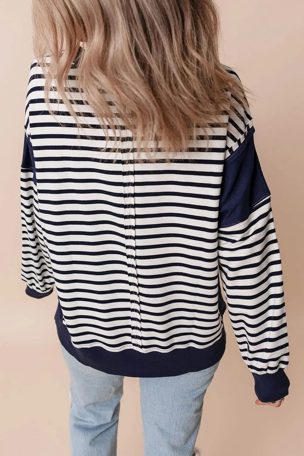 Women's Sweatshirt - Stripe Color Block - Casual Loose Fit Winter Style
