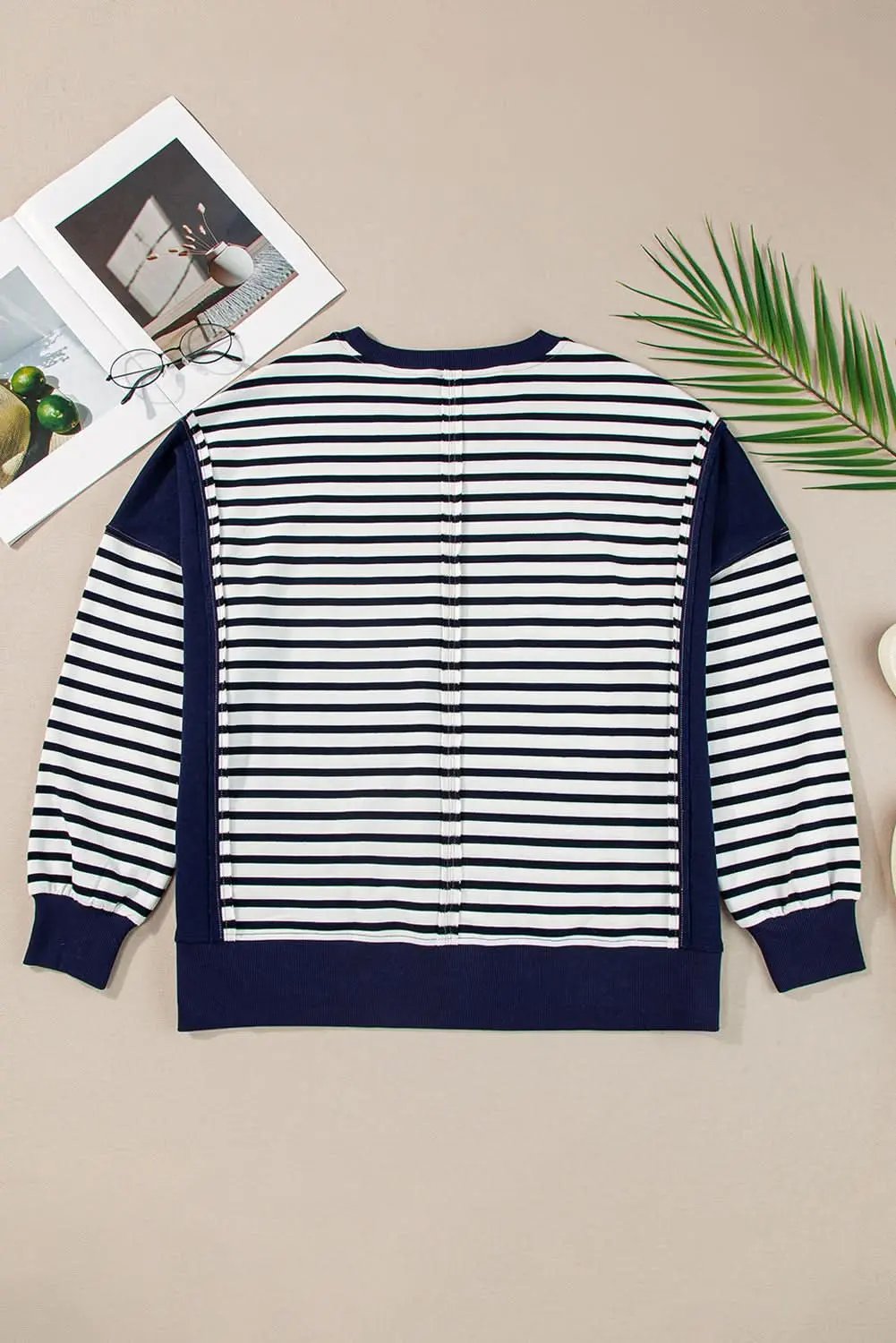 Women's Sweatshirt - Stripe Color Block - Casual Loose Fit Winter Style