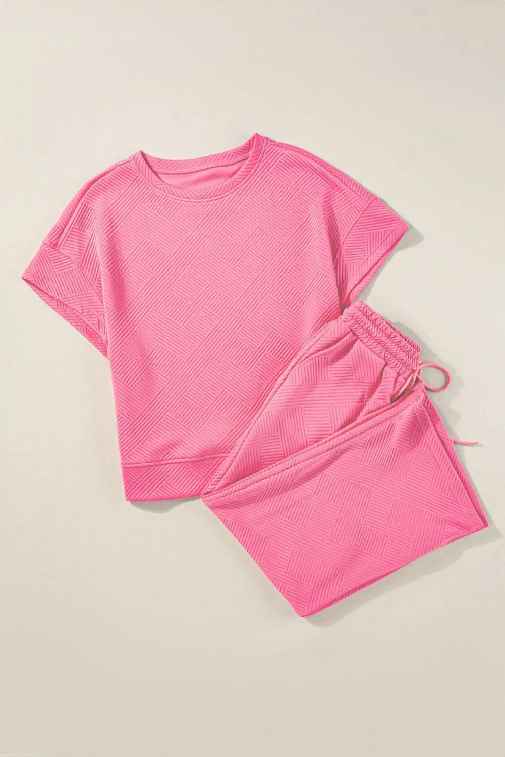 Pants Love Salve Strawberry Pink Textured Loose Fit T Shirt and Dra