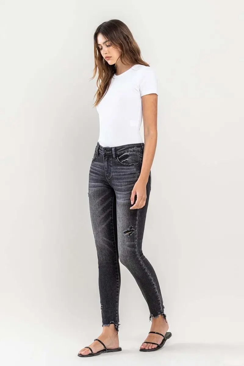 T-Shirts Trendsi Lovervet Raw Hem Jeans Women's Cropped Skinny Fit USA Shipped
