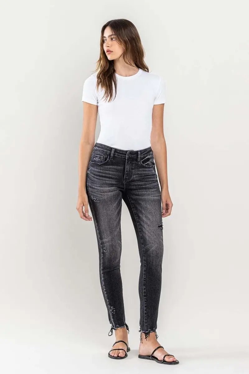 T-Shirts Trendsi Lovervet Raw Hem Jeans Women's Cropped Skinny Fit USA Shipped