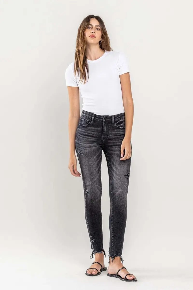 T-Shirts Trendsi Lovervet Raw Hem Jeans Women's Cropped Skinny Fit USA Shipped