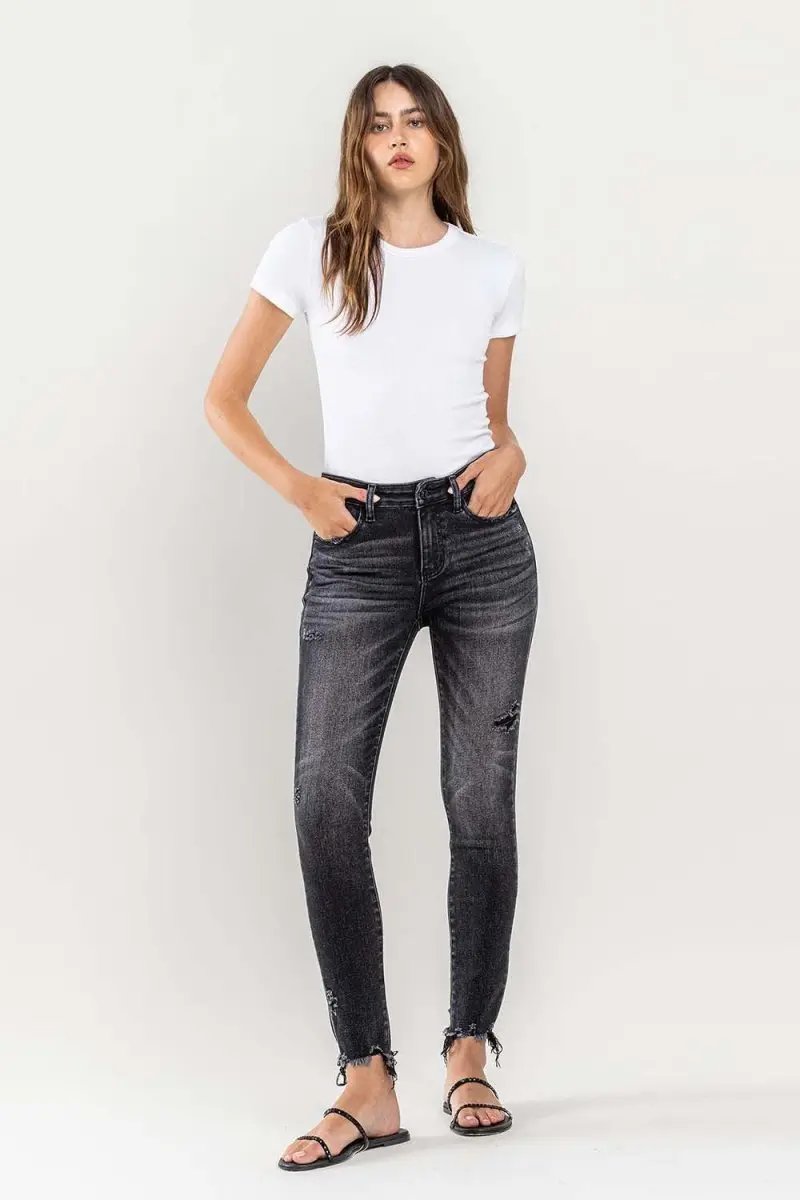 T-Shirts Trendsi Lovervet Raw Hem Jeans Women's Cropped Skinny Fit USA Shipped