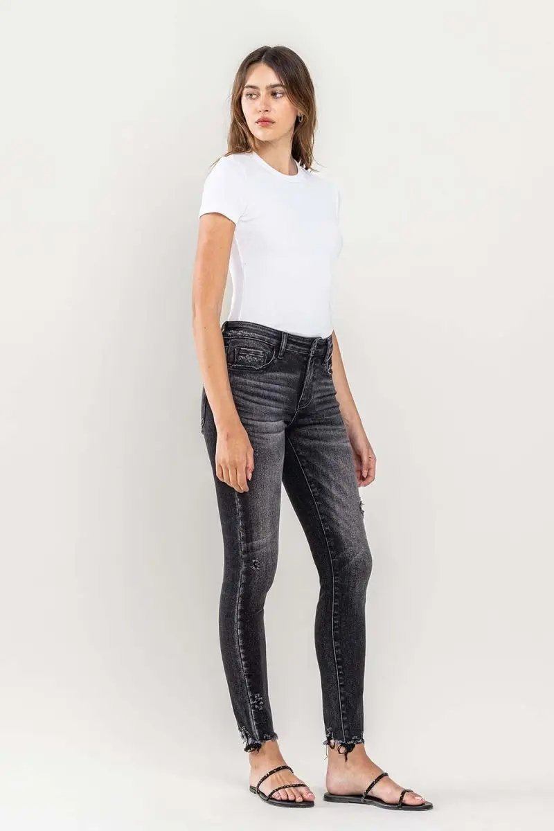 T-Shirts Trendsi Lovervet Raw Hem Jeans Women's Cropped Skinny Fit USA Shipped