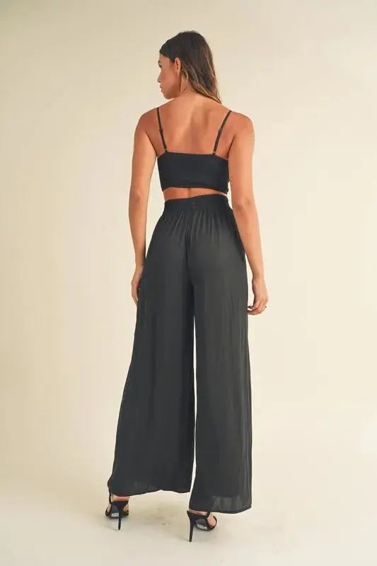 Women's Two-Piece Set - Smocked Bralette & Wide Leg - Casual
