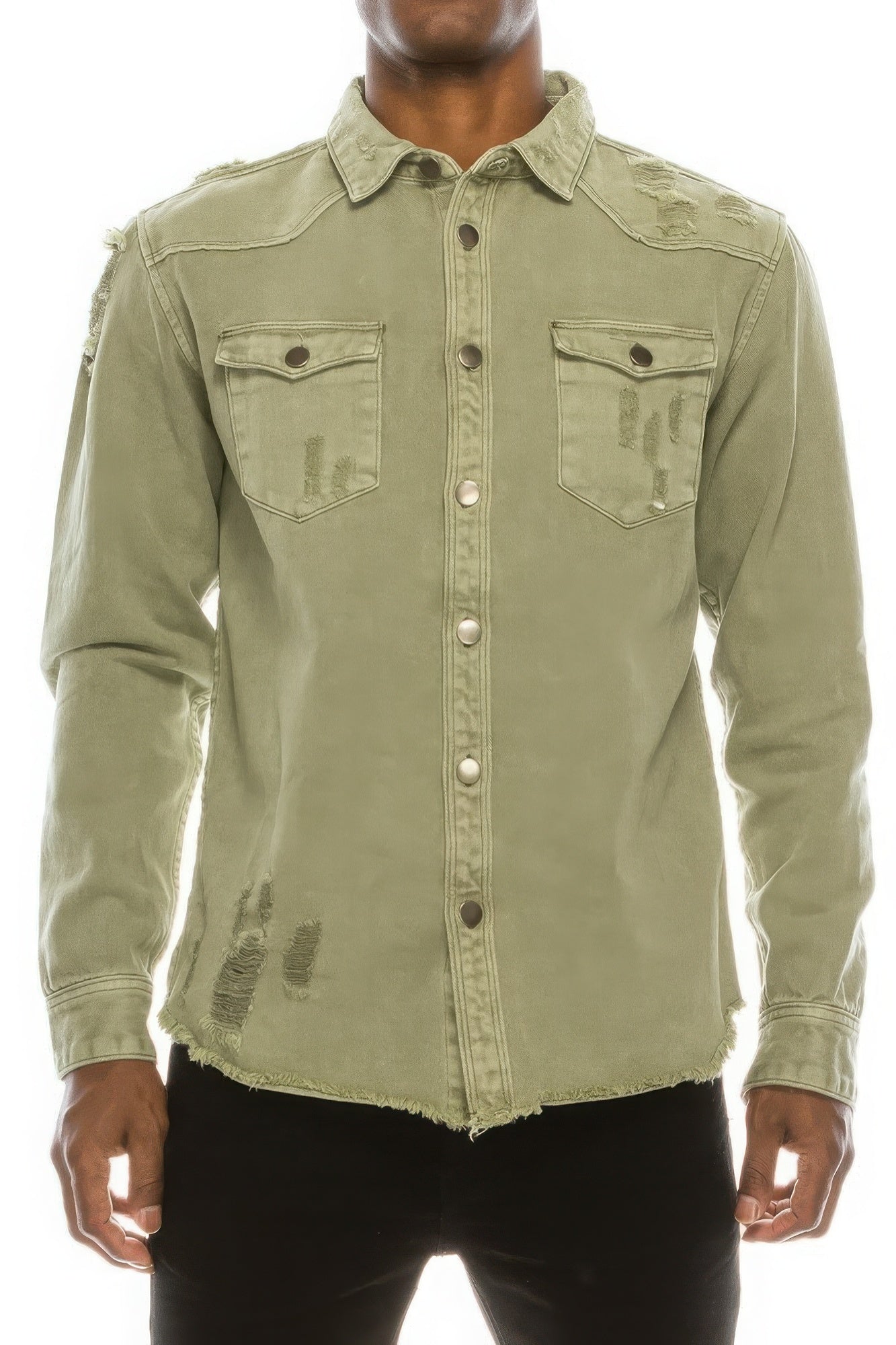 Men's Ripped Denim Overshirt Green