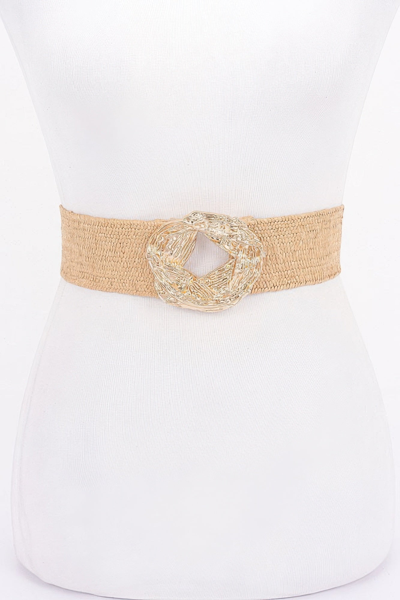 Metal Buckle Elastic Faux Straw Belt