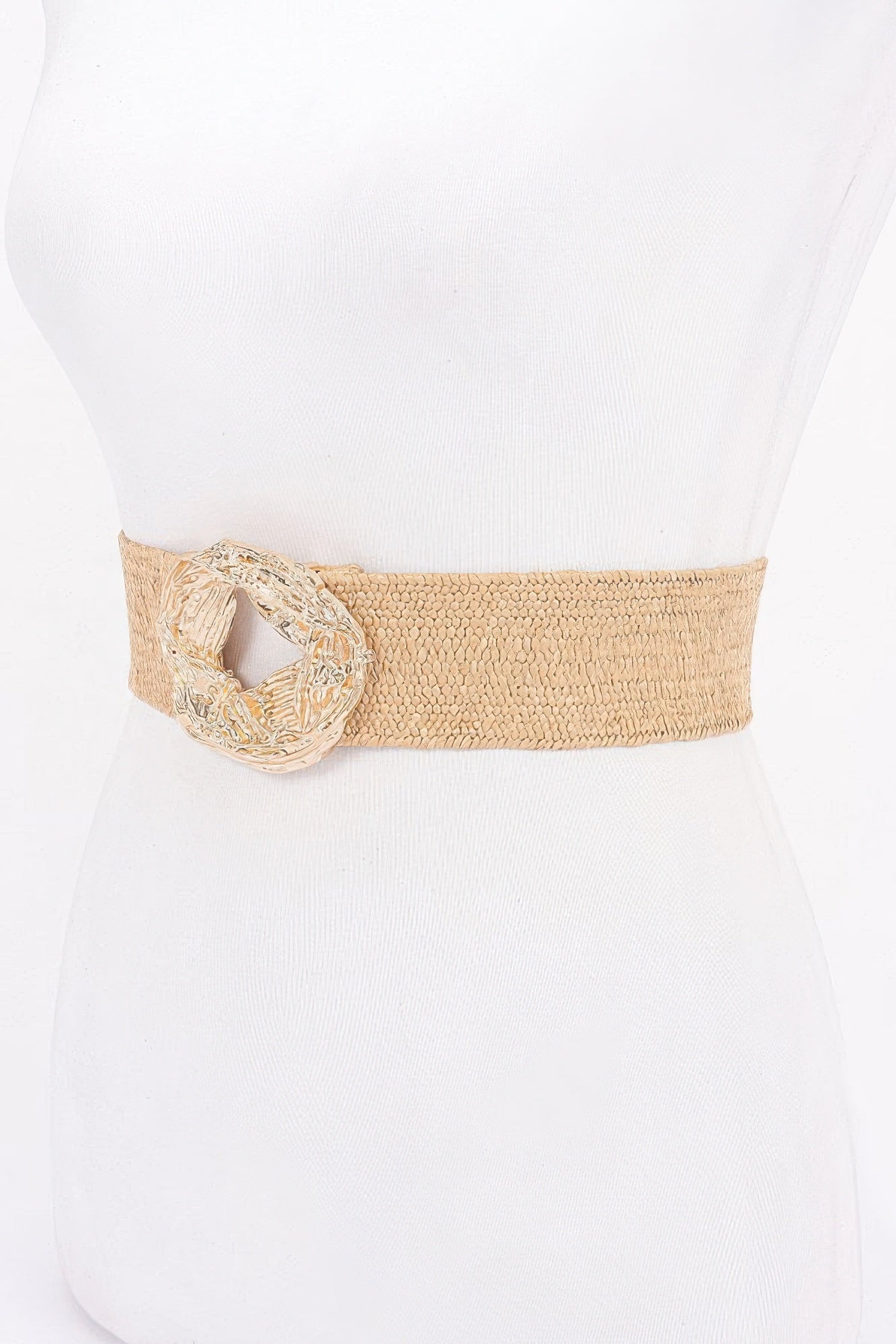 Metal Buckle Elastic Faux Straw Belt