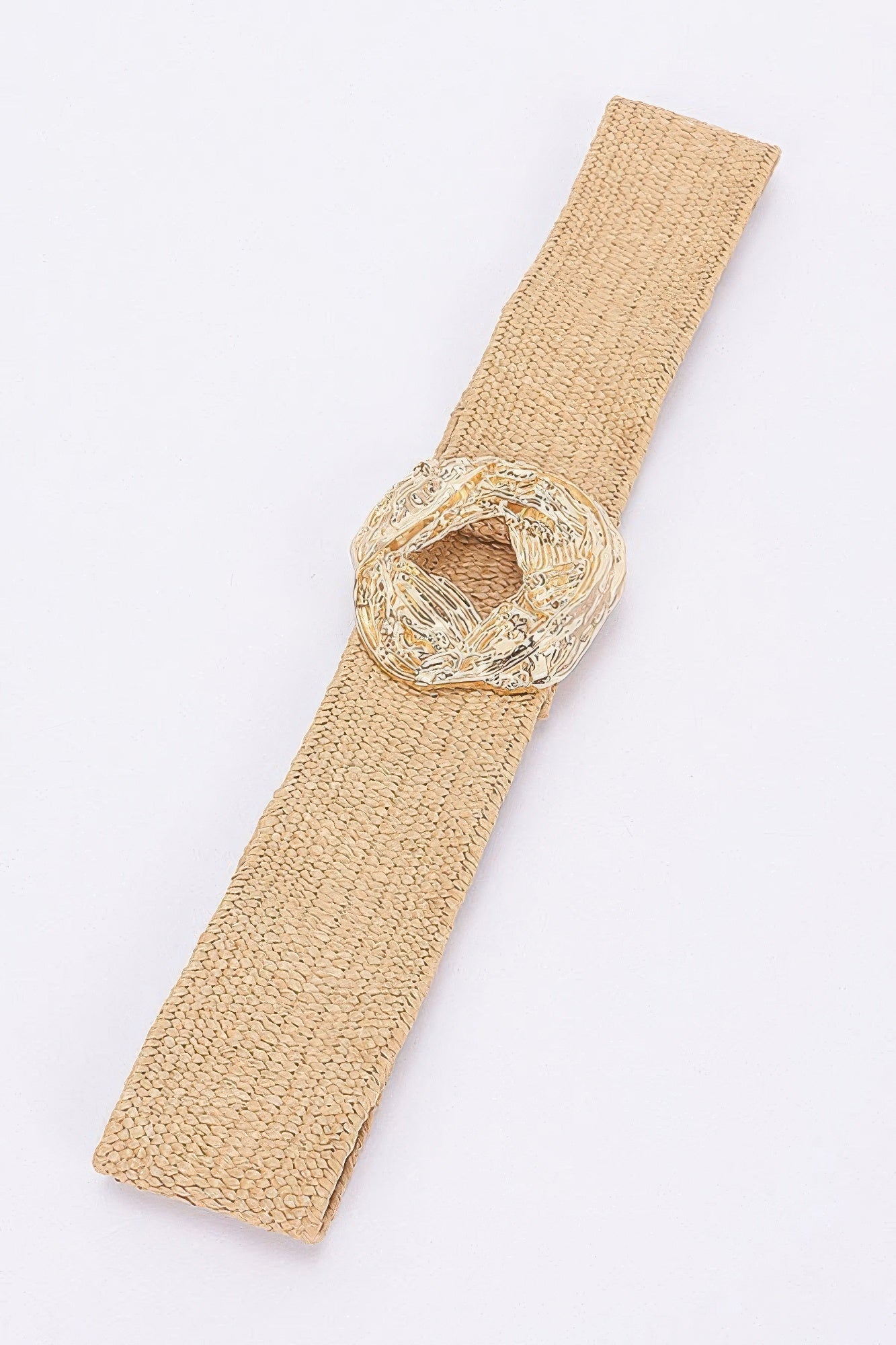 Metal Buckle Elastic Faux Straw Belt