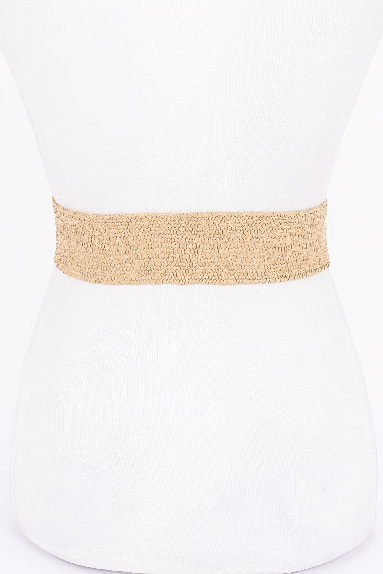 Metal Buckle Elastic Faux Straw Belt