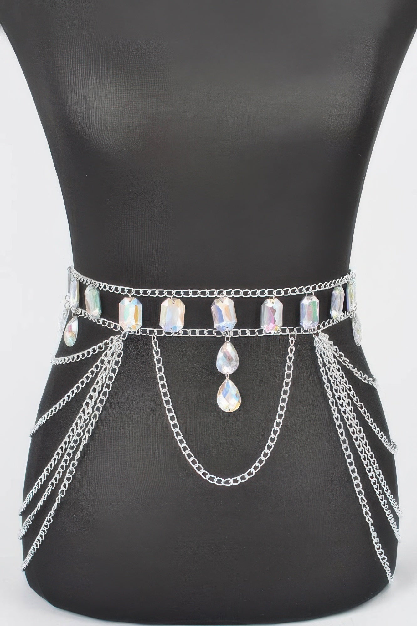 Metal Layered Chain Belt W/acrylic Stone