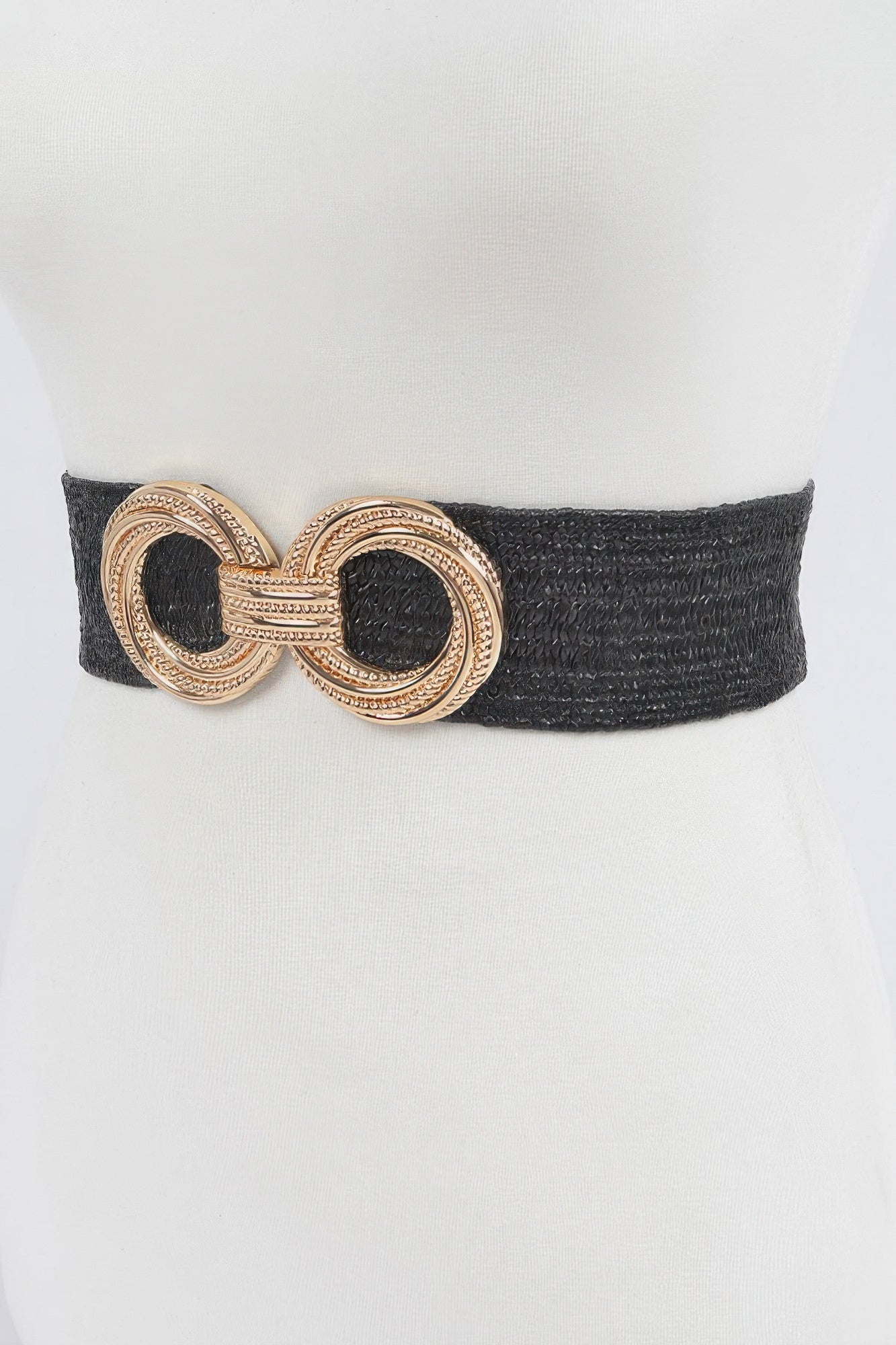Metal Oo Buckle Plus Size Stretch Straw Belt