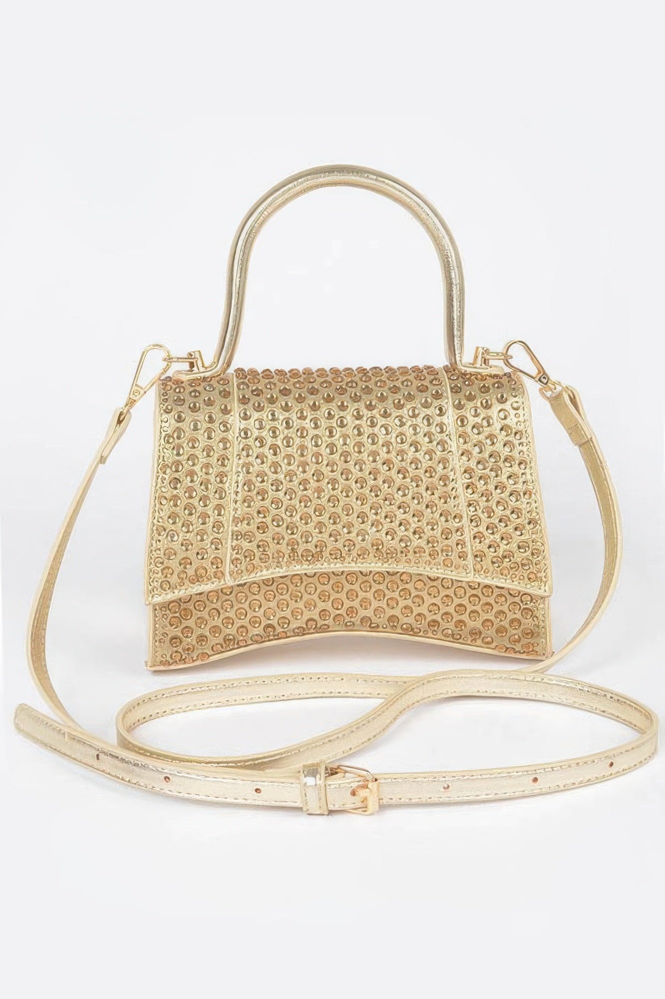 Metallic Rhinestone Hotfix Top Handle Flap Bag