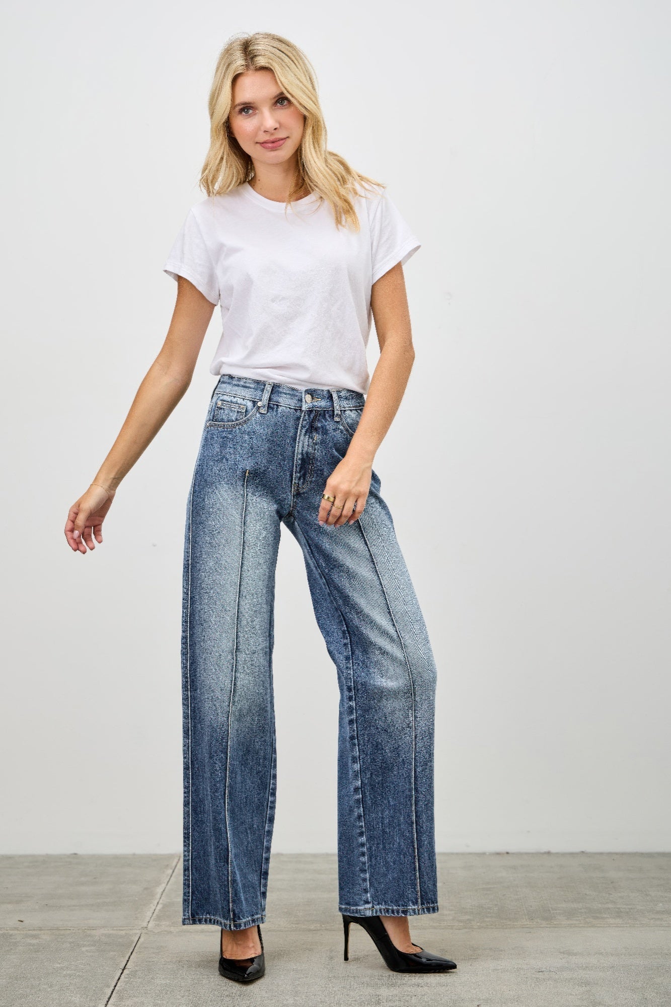 Women's Mid Rise Straight Leg Pintuck Denim Jean Pants