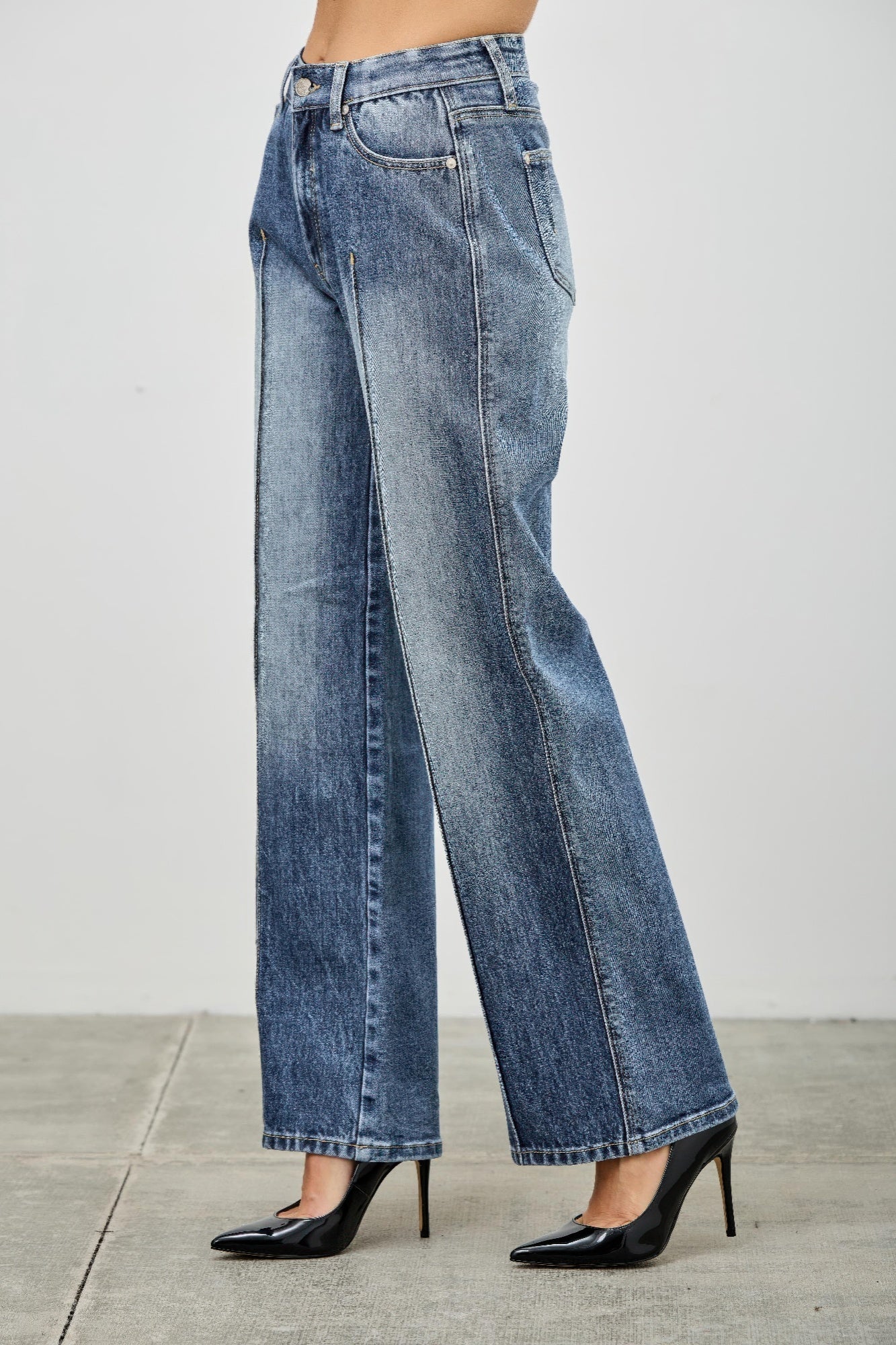 Women's Mid Rise Straight Leg Pintuck Denim Jean Pants