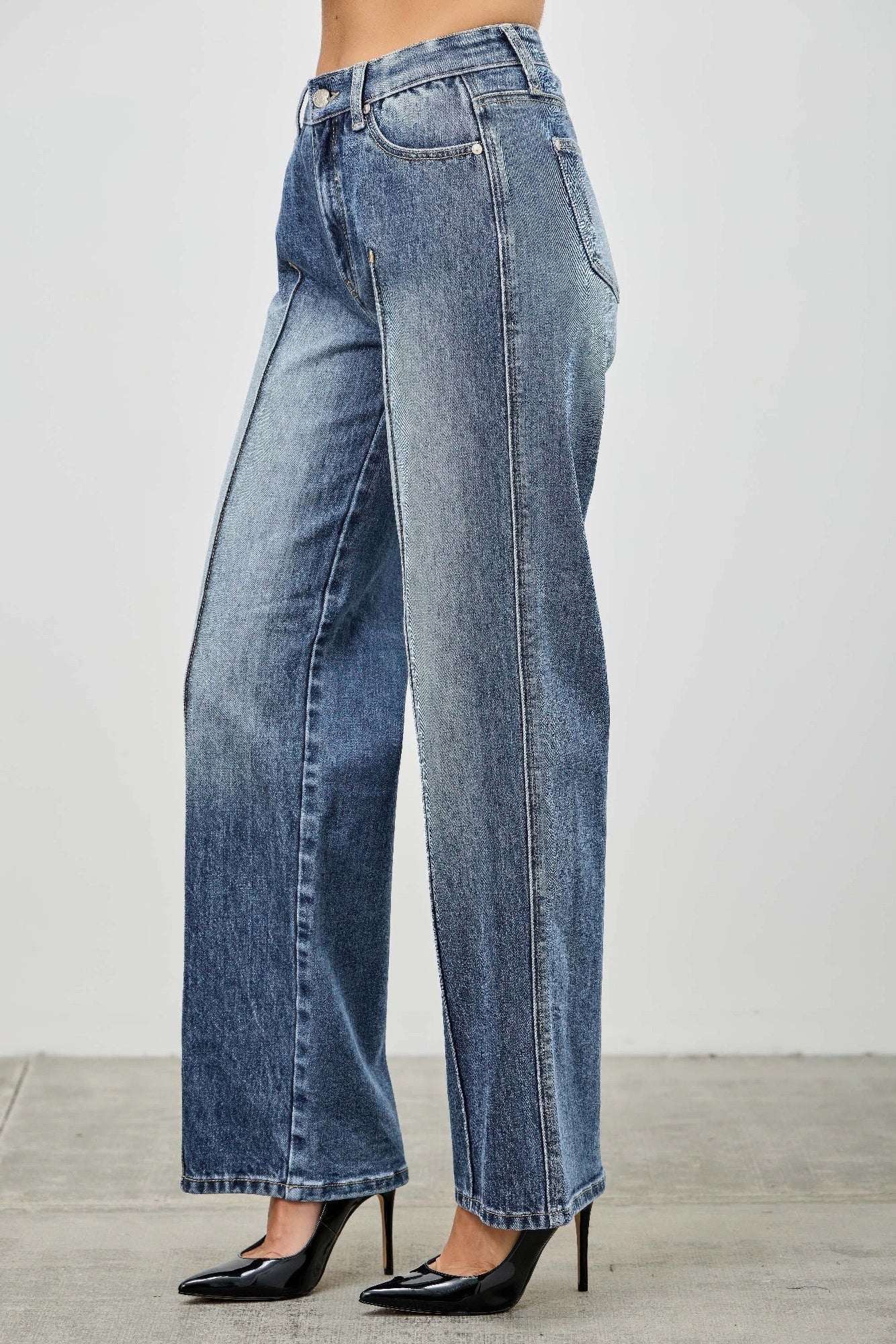 Women's Mid Rise Straight Leg Pintuck Denim Jean Pants