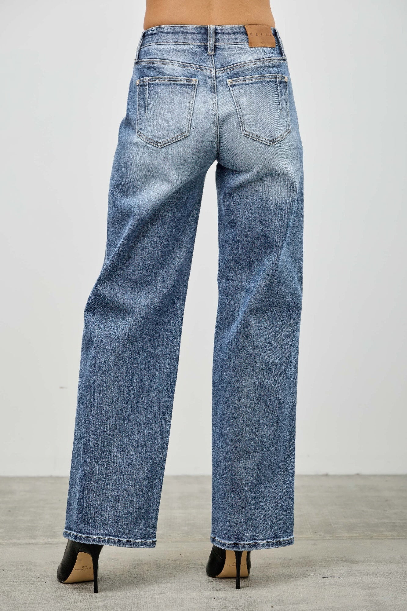 Women's Mid Rise Straight Leg Pintuck Denim Jean Pants