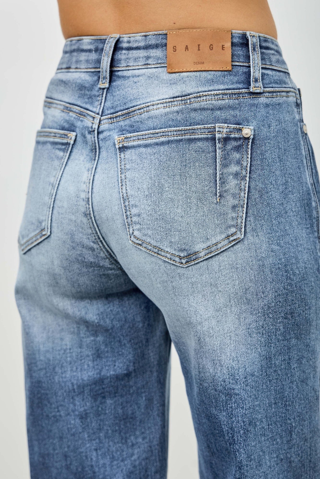 Women's Mid Rise Straight Leg Pintuck Denim Jean Pants