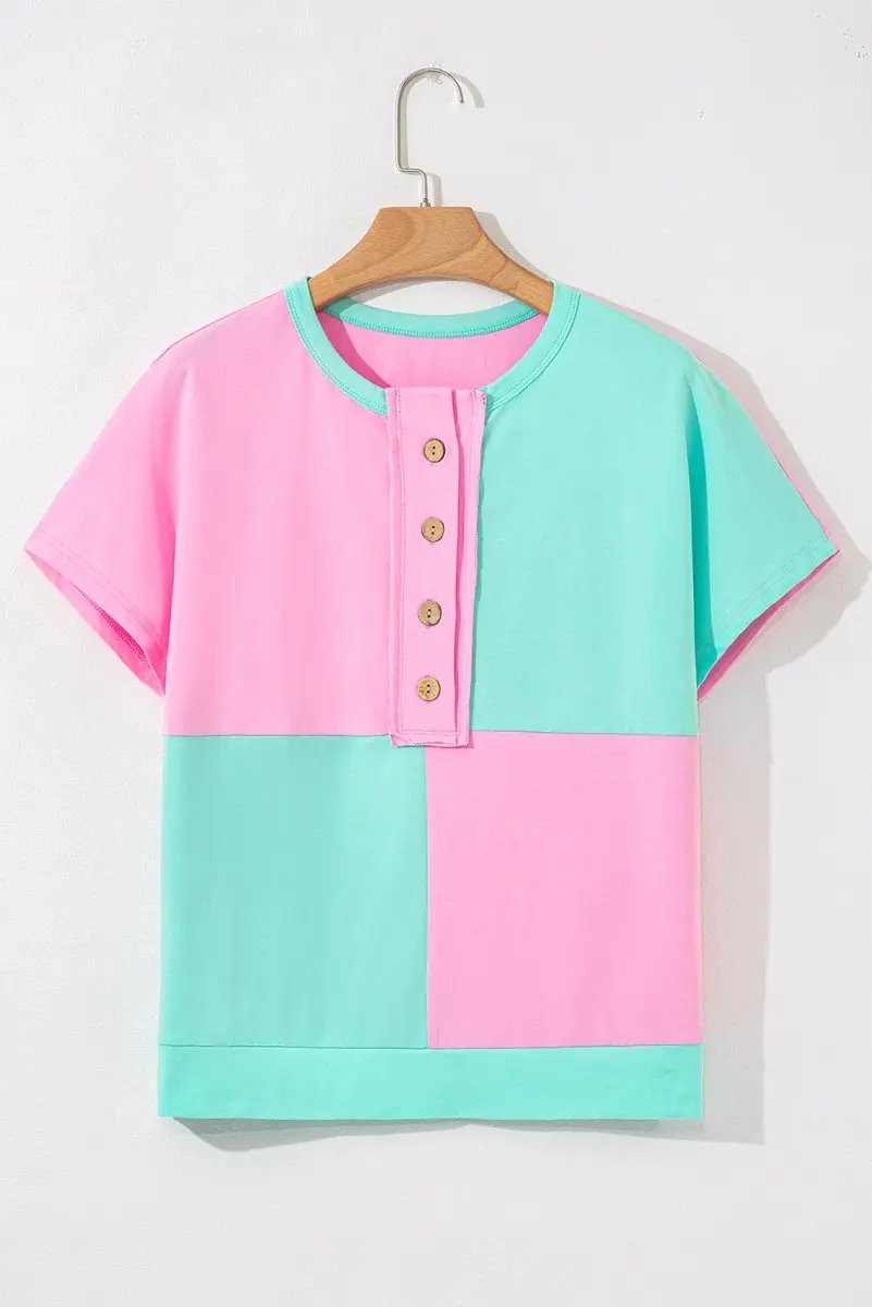 Accessories Love Salve Mint Green Tee Women's Daily Wear Collared Half Button Casual Top
