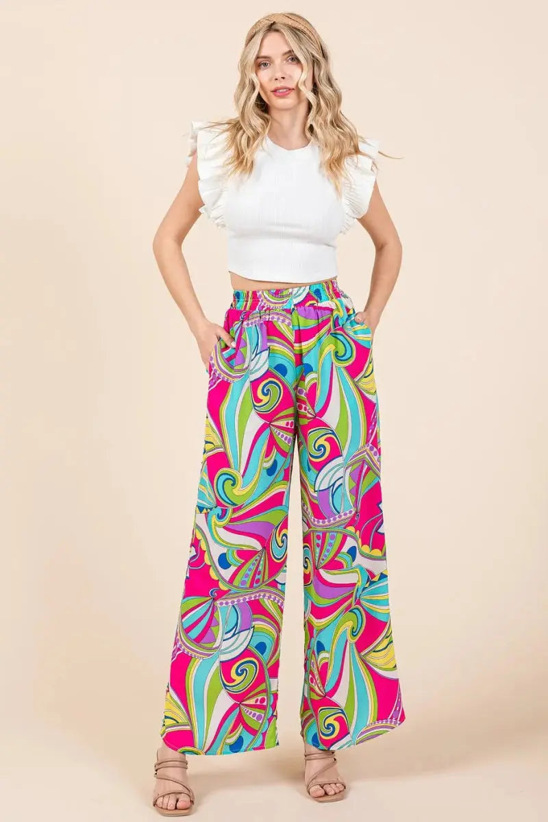 Trendsi Abstract Print Pants Women's Casual Wide Leg Trousers Comfy Fit