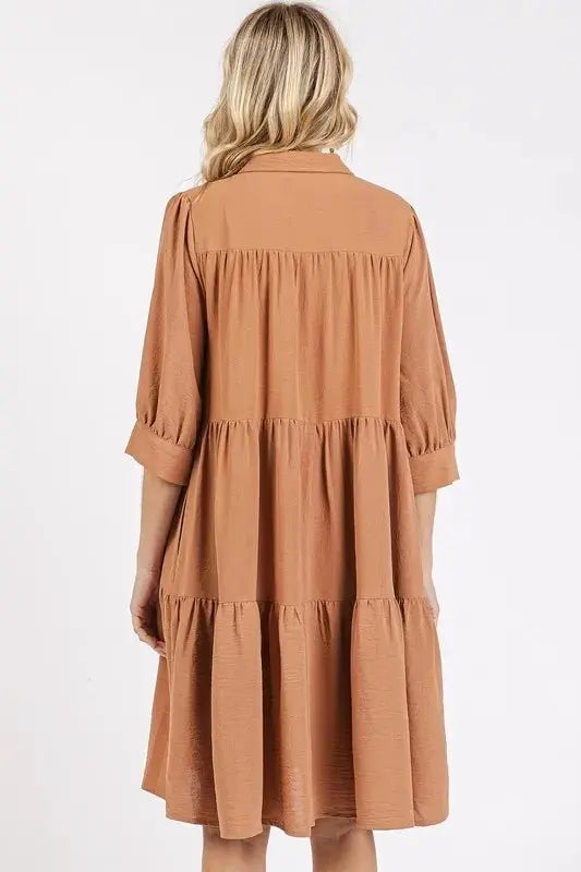Accessories Trendsi Button Detail Dress Women's Casual Tiered Shirt Dress Flowy, USA Ship
