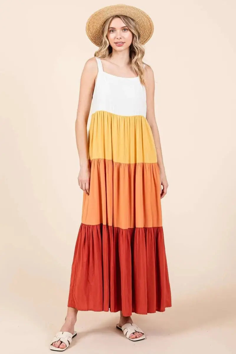 Dresses Trendsi Color Block Maxi Dress Women's Casual Tiered Long Dress - Flowy & Comfy