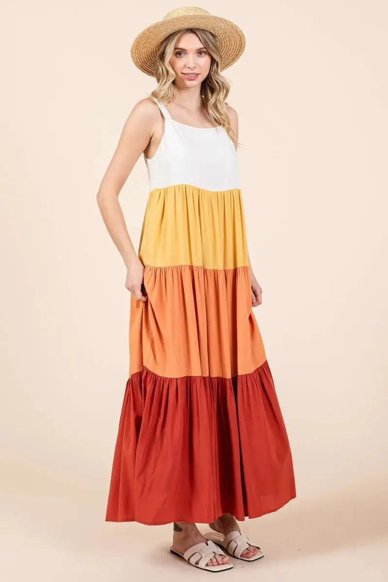 Dresses Trendsi Color Block Maxi Dress Women's Casual Tiered Long Dress - Flowy & Comfy