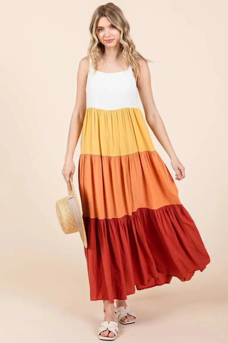 Dresses Trendsi Color Block Maxi Dress Women's Casual Tiered Long Dress - Flowy & Comfy