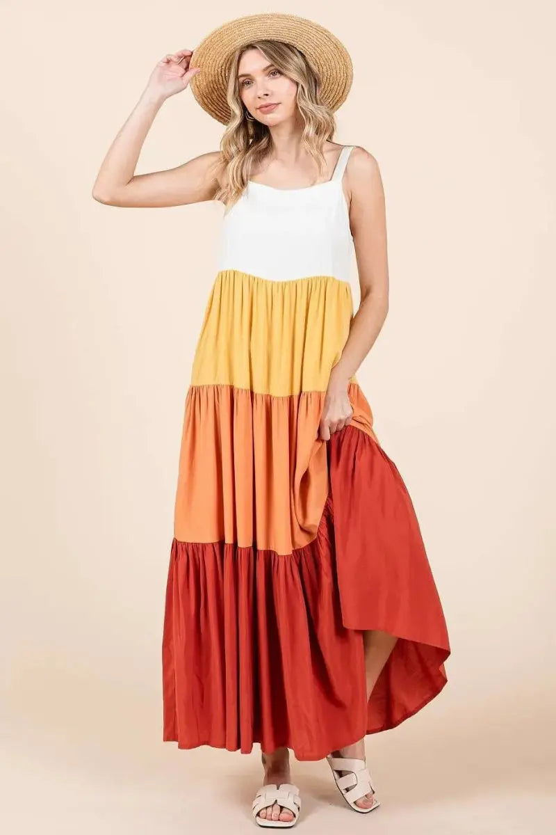 Dresses Trendsi Color Block Maxi Dress Women's Casual Tiered Long Dress - Flowy & Comfy