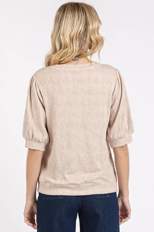 Women's Knit Top Knit Top - Short Puff Sleeve - Casual Shirt