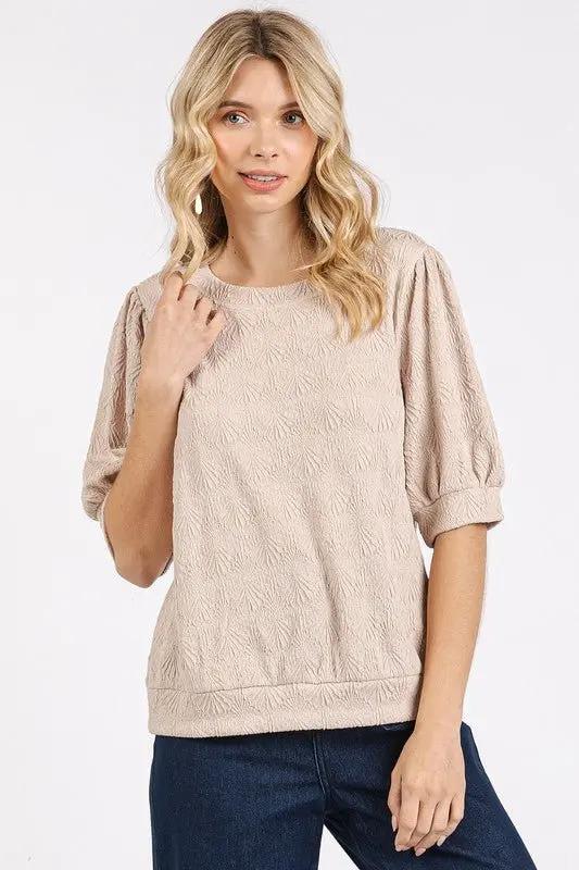 Women's Knit Top Knit Top - Short Puff Sleeve - Casual Shirt