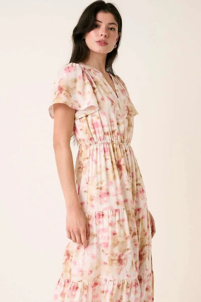 Dresses Trendsi Flower Maxi Dress Women's Summer Casual V-Neck Flutter Sleeve