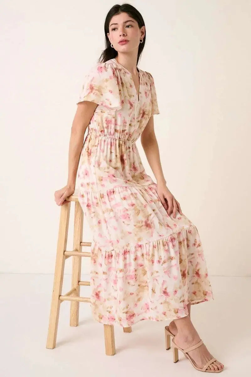 Dresses Trendsi Flower Maxi Dress Women's Summer Casual V-Neck Flutter Sleeve