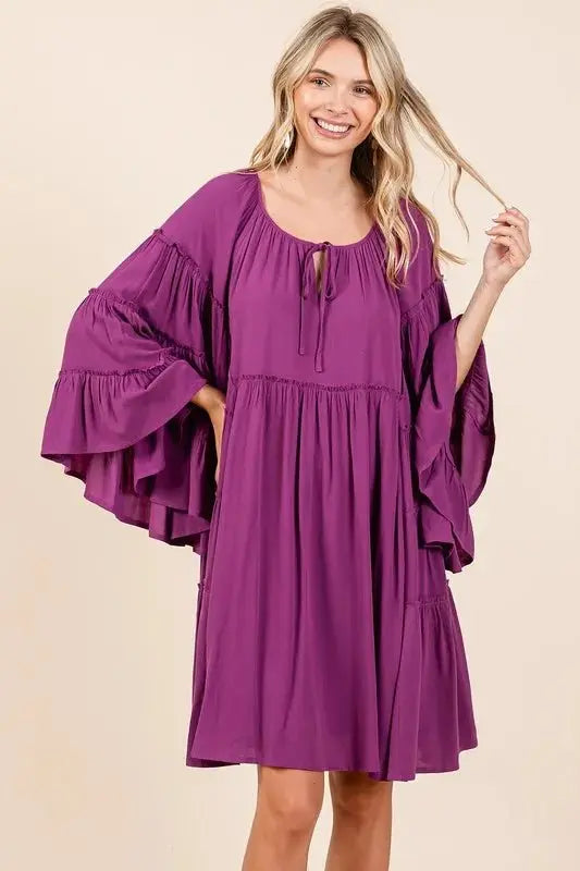 Dresses Trendsi Frill Tie Neck Dress Women's Party/Date Night Mini Dress - Bell Sleeves