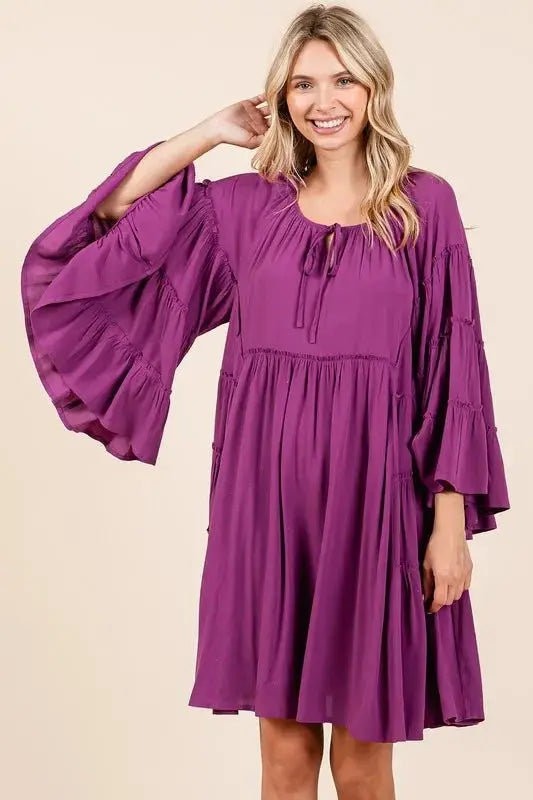 Dresses Trendsi Frill Tie Neck Dress Women's Party/Date Night Mini Dress - Bell Sleeves